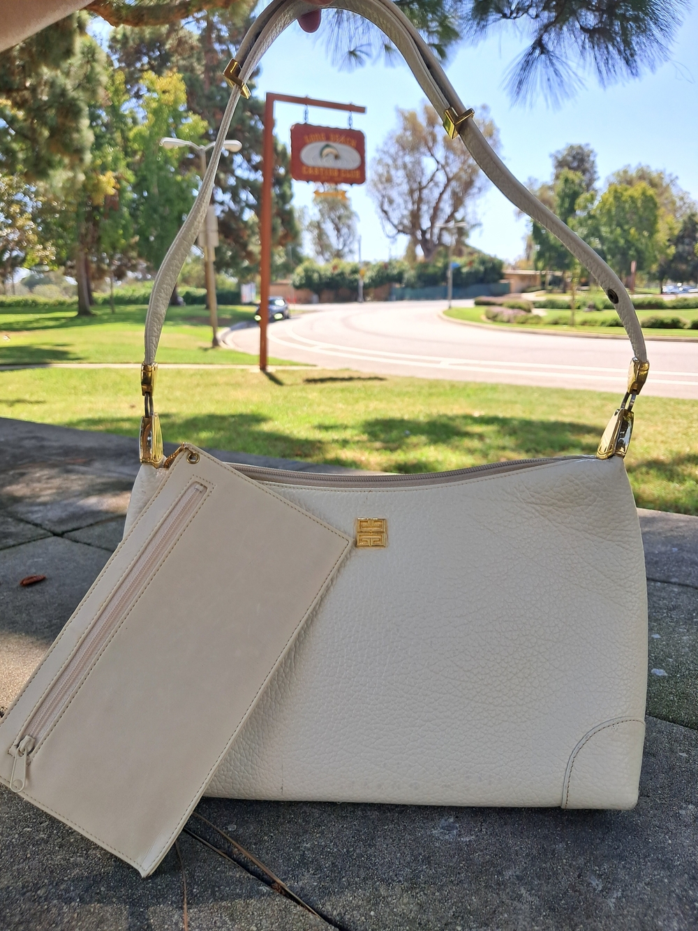 Givenchy Cream Leather Shoulder Bag with Removable Pouch